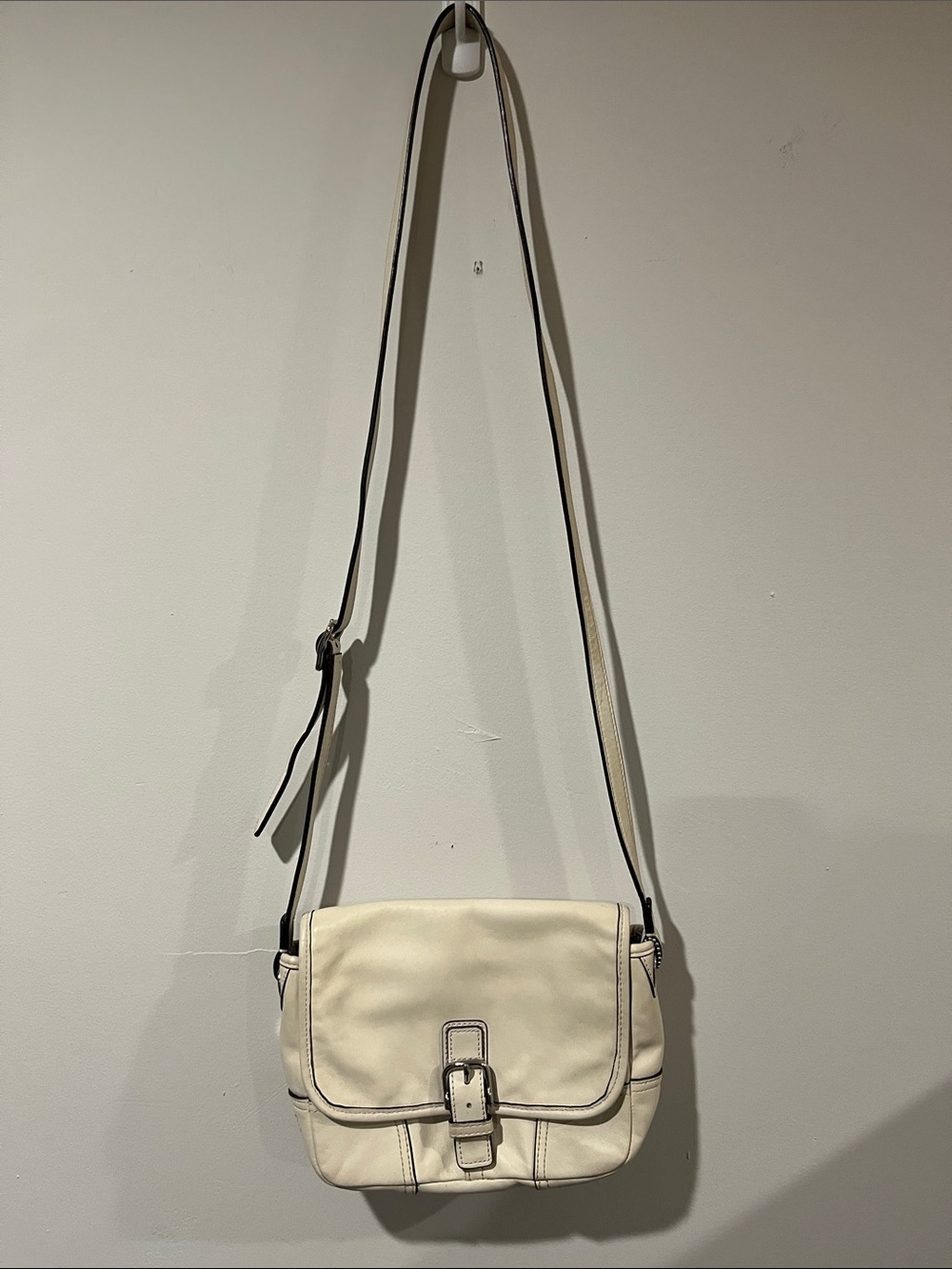 Coach Cream Leather Crossbody with Buckle Accent